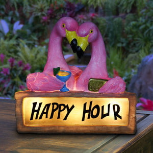 Solar Happy Hour Flamingos Sign, 10 Inch | Shop Garden Decor by Exhart