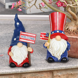 2 Piece Patriotic USA Gnome Statue Set, 7.5 Inches tall | Shop Garden Decor by Exhart