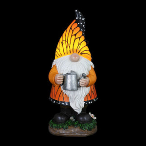 Solar Monarch Butterfly Hat Standing  Gnome with Watering Can Statue, 6 by 12.5 Inches | Shop Garden Decor by Exhart