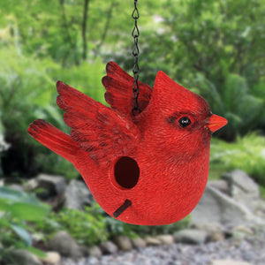 Red Cardinal Hand Painted Bird House, 9 by 6 Inches | Shop Garden Decor by Exhart