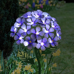 Solar Metal Hydrangea Garden Stake in Purple with Twenty-Six LED Lights, 7 by 21 Inches | Shop Garden Decor by Exhart