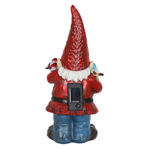 Solar Bird Whispering Waldo Gnome Statue with LED Birds, 11.75 Inch | Shop Garden Decor by Exhart