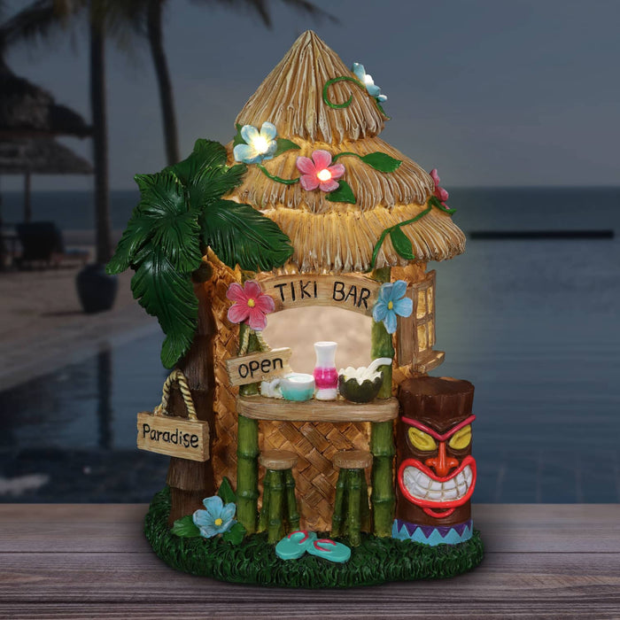 Solar Hand Painted Tiki Bar Garden Statue, 8 by 11.5 Inches