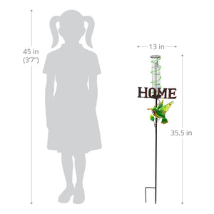 Solar Green Hummingbird Rain Gauge Garden Stake reads HOME, 12.5 by 31.5 Inches | Shop Garden Decor by Exhart