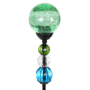 Solar Green Crackle Glass Ball Garden Stake with Six LED lights and Bead Details, 4 by 30 Inches | Shop Garden Decor by Exhart
