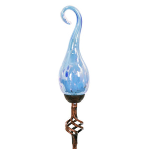 Solar Pearlized Glass Spiral Flame Garden Stake with Metal Finial Detail in Light Blue, 36 Inch | Shop Garden Decor by Exhart