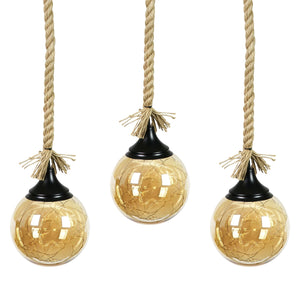 Hanging Golden Glass LED Balls with Timer, Set of Three, 6 by 31 Inches | Shop Garden Decor by Exhart