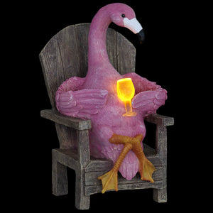 Solar Flamingo with a LED Cocktail in a Lounge Chair Garden Statue, 12 Inch | Shop Garden Decor by Exhart
