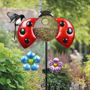 Solar Hand Painted Ladybug Metal Mesh Pellet Bird Feeder Garden Stake, 12.5 by 36 Inches | Shop Garden Decor by Exhart