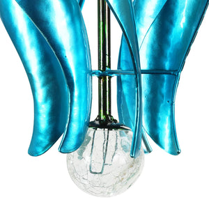 Art-In-Motion Hanging Helix Spinner in Blue Metal with Glass Crackle Ball, 9.5 by 19 Inches | Shop Garden Decor by Exhart