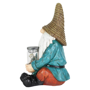 Solar Sitting Garden Gnome with LED Firefly Jar Statuary, 6 by 11.5 Inch | Shop Garden Decor by Exhart