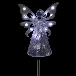 Solar Clear White Angel with Wings and Twelve LED lights on a Metal Garden Stake, 4 by 34 Inches | Shop Garden Decor by Exhart