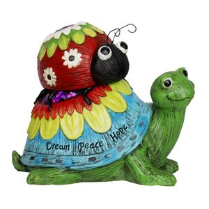 Colorful Garden Turtle and Ladybug Statue with Message of Dream Peace and Love, 9 Inch | Shop Garden Decor by Exhart