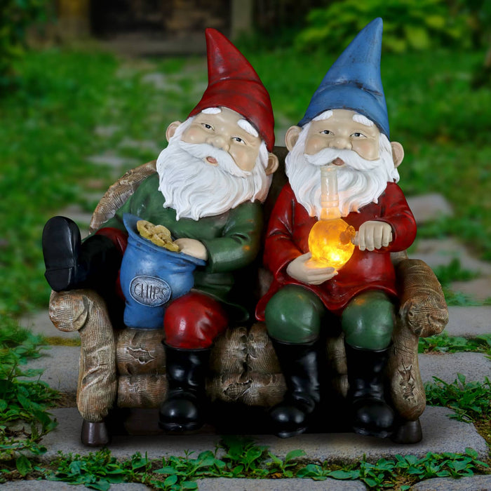 Good Time Bud Buddies Gnomes Smoking Marijuana with Light Up LEDs on a Battery Timer, Indoor or Outdoor, 10 Inch