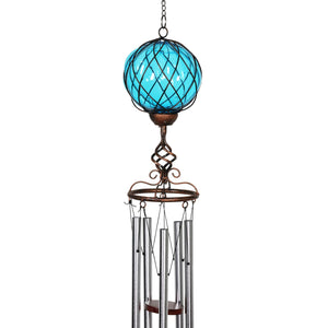 Solar Caged Blue Glass Wind Chime with Metal Finial, 6 by 45 Inches | Shop Garden Decor by Exhart