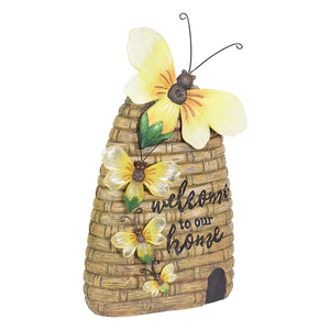 Solar Welcome to our Home Hand Painted Bee Hive Statuary, 15 Inch | Shop Garden Decor by Exhart