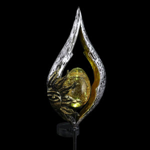 Sun on a Silver Teardrop Solar Garden Stake with Amber Glass Center, 8 by 38 Inches | Shop Garden Decor by Exhart