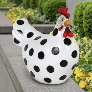 Black Polka Dot White Garden Hen Statue, 9 Inch | Shop Garden Decor by Exhart