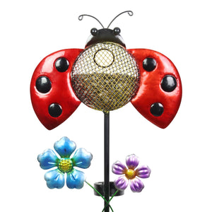 Solar Hand Painted Ladybug Metal Mesh Pellet Bird Feeder Garden Stake, 12.5 by 36 Inches | Shop Garden Decor by Exhart