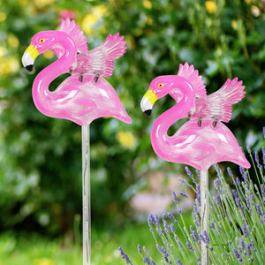 2 Piece Solar Pink Flamingo WindyWing Stakes with Pink LED lights, 4.5 by 27.5 Inches | Shop Garden Decor by Exhart