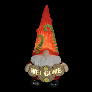 Solar Hand Painted Red Hat with Vines Garden Gnome Statue with Welcome Log, 6.5 by 12 Inches | Shop Garden Decor by Exhart