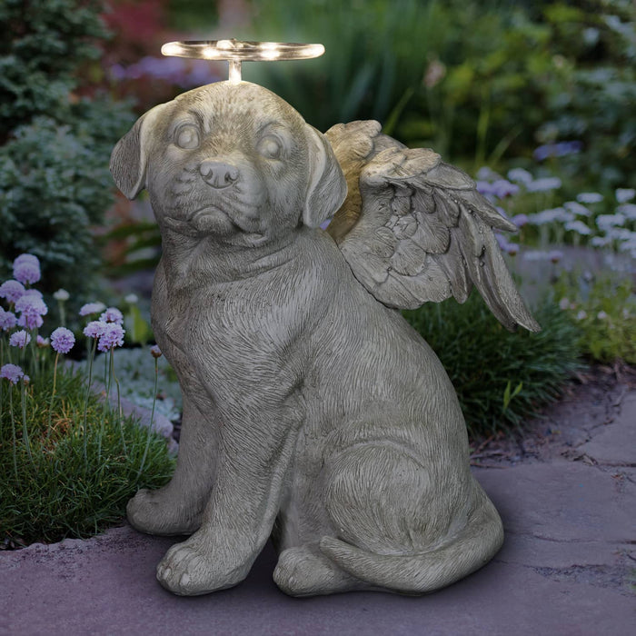 Solar Halo Dog with Angel Wings Memorial Statue, 10 Inch
