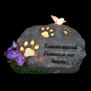 Solar Inspirational Pet Memorial Stone with Paws, Butterfly and Flowers, 9 by 6 Inches | Shop Garden Decor by Exhart