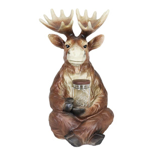 Solar Moose Garden Statue Holding a Glass Jar with Eight LED Firefly String Lights, 8.5 by 12.5 Inches | Exhart