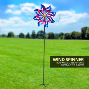 Double Metal Pinwheel Garden Kinetic Spinner Stake in Blue and Purple, 18 by 69.5 Inches Tall | Shop Garden Decor by Exhart