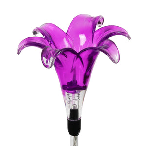 Solar Plastic Lily Garden Stake in Purple, 4 by 35 Inches | Shop Garden Decor by Exhart