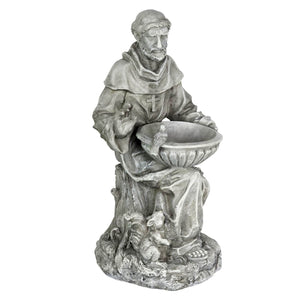 Saint Francis Bird Feeder Garden Statue in Natural Resin Finish, 19 Inch | Shop Garden Decor by Exhart