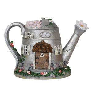 Solar Silver Tea Pot Fairy House Garden Statue, 7 Inch | Shop Garden Decor by Exhart