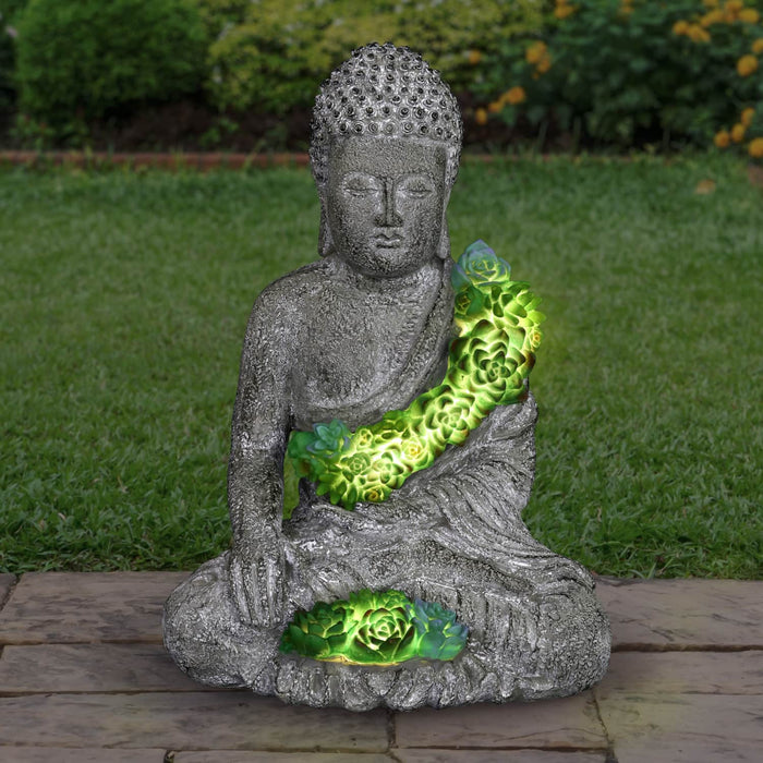 Solar Succulent Adorned Buddha, 10 by 14 Inches