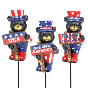 3 Piece Patriotic Bears with Inspirational Signs Pot Stake Assortment, 2.5 by 8.5 Inches | Shop Garden Decor by Exhart