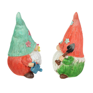 2 Piece Set Pastel Daisy Hat Garden Gnome Statues, 5.5 by 8.5 Inches | Shop Garden Decor by Exhart