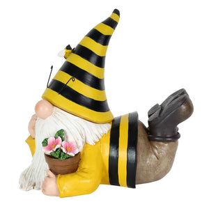 Solar Beekeeper Garden Gnome with Flower Pot Statuary, 5.5 by 8.5 Inches | Shop Garden Decor by Exhart