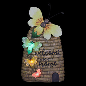 Solar Welcome to our Home Hand Painted Bee Hive Statuary, 15 Inch | Shop Garden Decor by Exhart