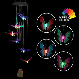 Solar Butterfly Acrylic and Metal Wind Chime with Color Changing LED lights, 5 by 26 Inches | Shop Garden Decor by Exhart