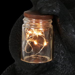 Solar Bear Garden Statue Holding Glass Jar with Eight LED Firefly String Lights, 6 by 10 Inches | Shop Garden Decor by Exhart