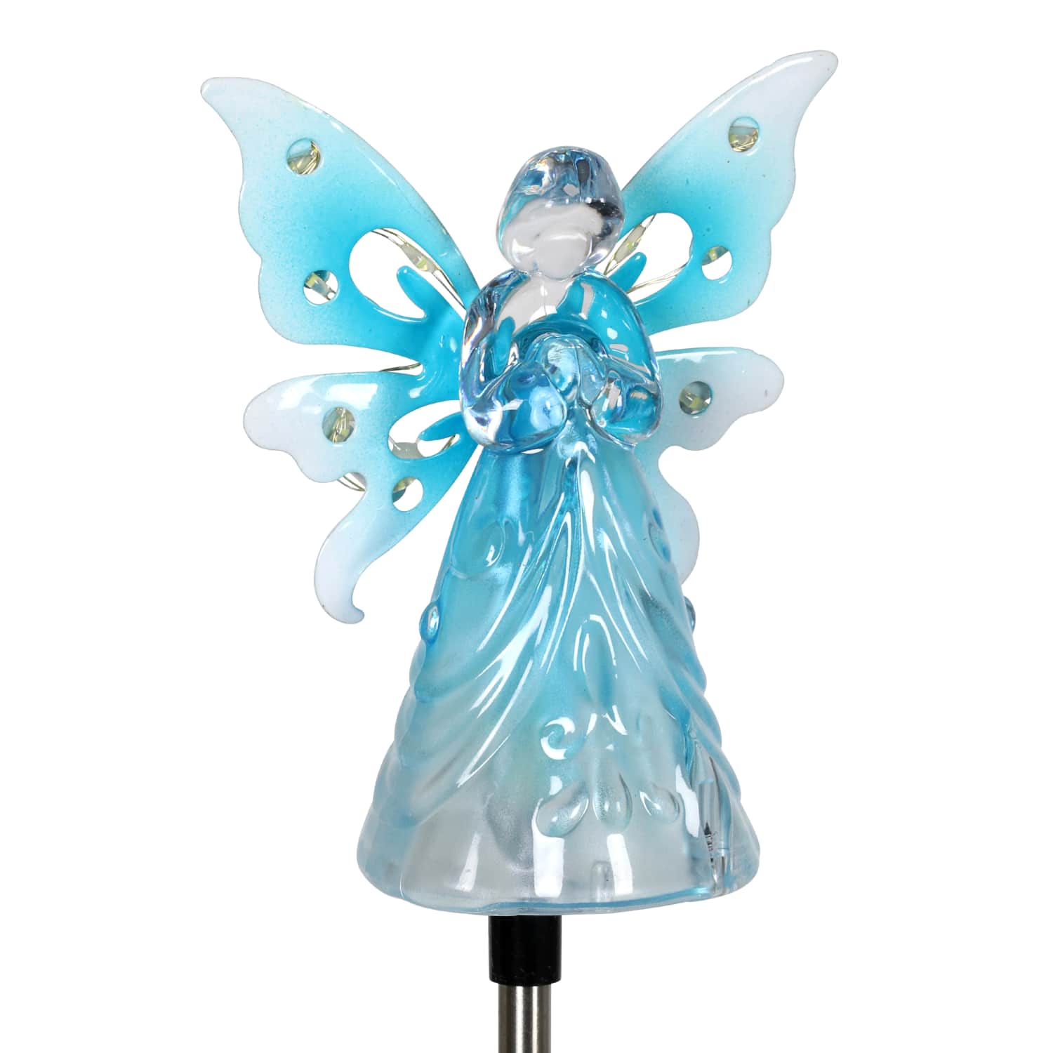 Solar Acrylic Angel with Wings and Twelve LED Lights Metal Garden Stake in Blue, 4 by 34 Inches | Shop Garden Decor by Exhart