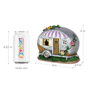 Solar Hand Painted Camping Trailer Statue with Lavender Awning, 5 by 6.5 Inches | Shop Garden Decor by Exhart