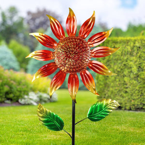 Shimmering Red Metal Flower Garden Stake, 9 by 36 Inches | Shop Garden Decor by Exhart