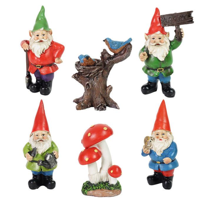 6 Piece Miniature Gardening Gnome Set, Made of Resin