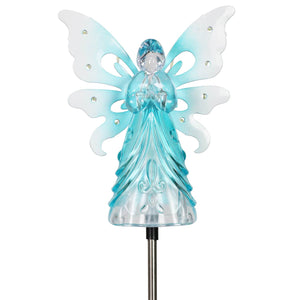 Solar Blue Acrylic Angel Stake with 13 LEDs, 6 Inch Body Size | Shop Garden Decor by Exhart