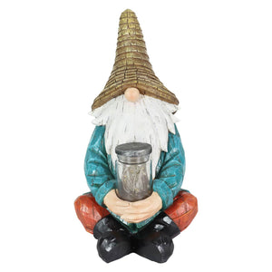 Solar Sitting Garden Gnome with LED Firefly Jar Statuary, 6 by 11.5 Inch | Shop Garden Decor by Exhart