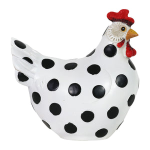 Black Polka Dot White Garden Hen Statue, 9 Inch | Shop Garden Decor by Exhart