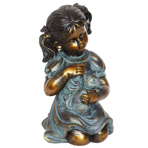 Bronze Look Girl and Kitten Garden Statue, 10.5 Inches | Shop Garden Decor by Exhart