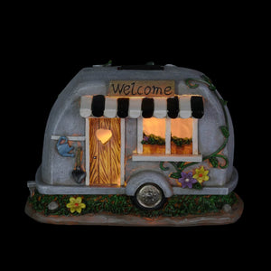 Solar Hand Painted Camping Trailer Statue with Welcome Sign, 5 by 6 Inches | Shop Garden Decor by Exhart