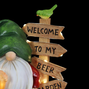 Solar Gnome with a Welcome to my Beer Garden Sign, 8 by 9.5 Inches | Shop Garden Decor by Exhart