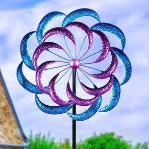 Purple and Blue Double Kinetic Metal Garden Spinner Stake, 24 by 78 Inches | Shop Garden Decor by Exhart